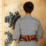 Kimono homme élégant, motif damier moderne