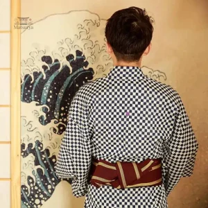 Kimono homme élégant, motif damier moderne