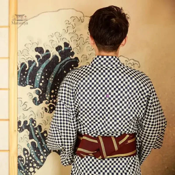 Kimono homme élégant, motif damier moderne