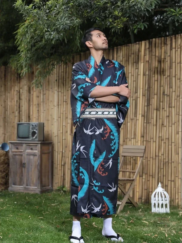 Kimono homme traditionnel Hirondelle en textile léger