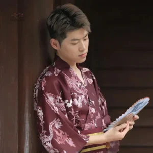 Kimono homme en tissu marron, élégant