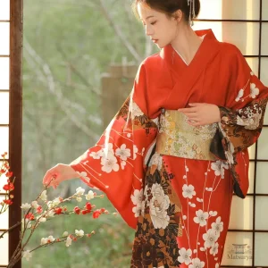 Kimono Japonais Ample Rouge Femme