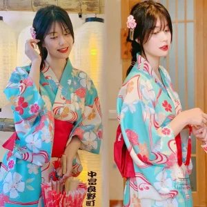 Kimono Japonais Bleu Confortable pour femme