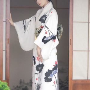 Kimono Japonais Femme Blanc Floral