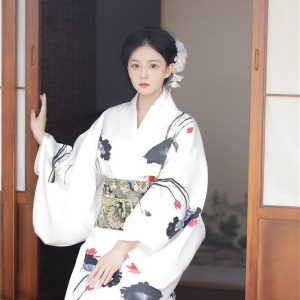 Kimono Femme Blanc à Motifs Floraux