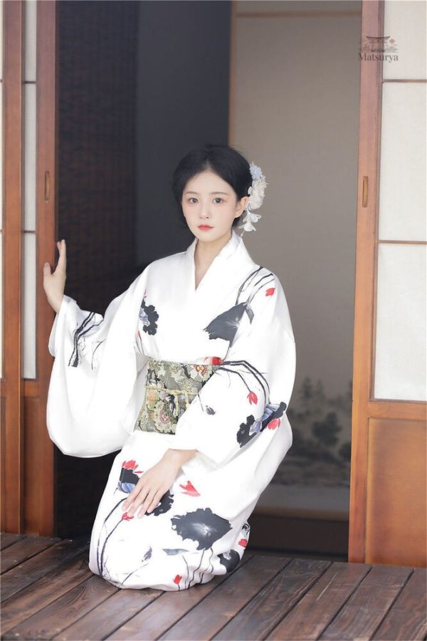 Kimono Femme Blanc à Motifs Floraux