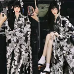 Kimono Fleuri Noir et Blanc pour Femme