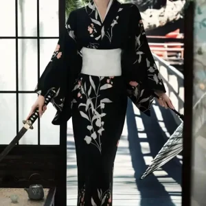 Kimono Japonais Femme Noir Vintage