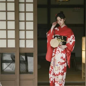Kimono Rouge pour femme, style japonais