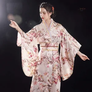 Kimono fleuri blanc pour femme