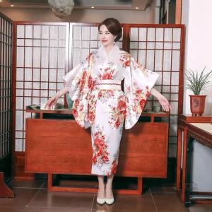 Kimono long blanc pour femme