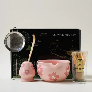 Kit Matcha à Fleurs Roses pour une expérience authentique