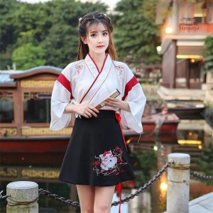 Kitsune robe élégante pour femme, style japonais