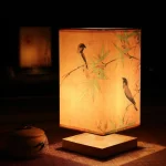 Lampe de chevet motif bambou et oiseaux, style japonais