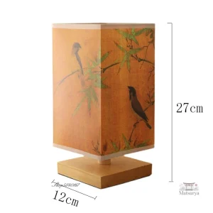 Lampe japonaise avec design bambou et motifs d'oiseaux