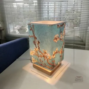 Lampe de table bleue fleurie, style japonais