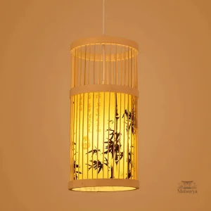 Lampe Suspendue en Bambou avec Motifs Noirs