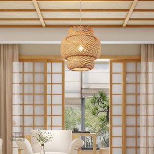 Lampe suspendue en bois au design japonais minimaliste