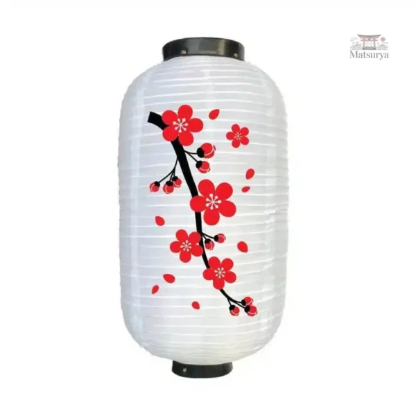 Lanterne blanche décorée de fleurs japonaises
