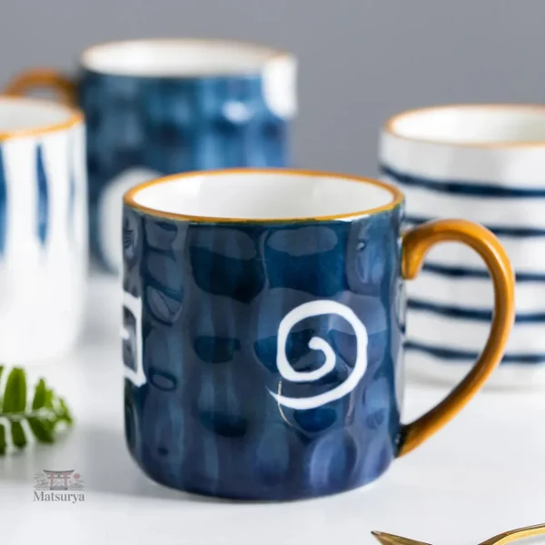 Mug en céramique bleu, style japonais authentique
