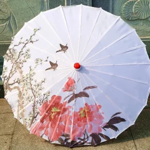 Ombrelle japonaise blanche fleurie élégante et raffinée