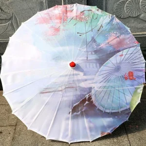 Ombrelle japonaise pastel avec paysage délicat