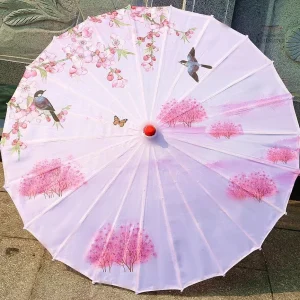 Ombrelle japonaise rose avec motif d'oiseaux