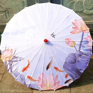 Ombrelle japonaise violette avec motifs de poissons