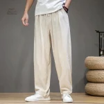 Pantalon Japonais en Coton et Lin, coupe droite