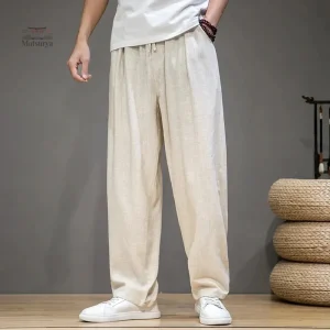 Pantalon Japonais en Coton et Lin, coupe droite