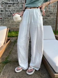 Pantalon Japonais en Coton et Lin pour Femme