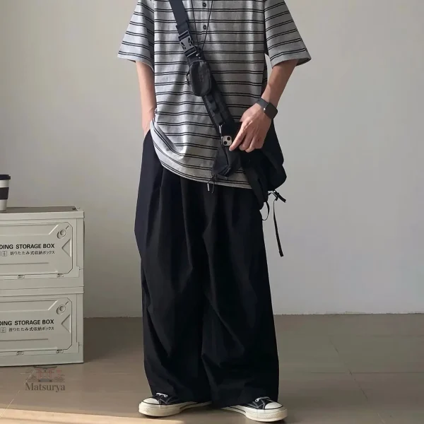 Pantalon à jambes larges style japonais décontracté