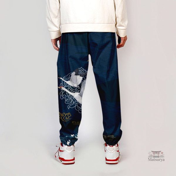 Pantalon Japonais léger, style décontracté avec motifs de grues
