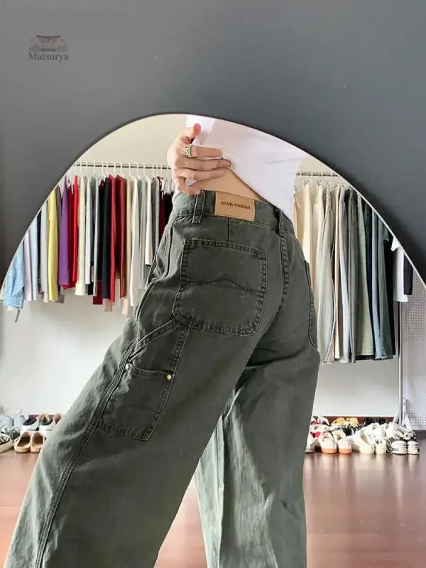 Pantalon large en denim style japonais féminin