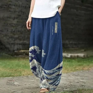 Pantalon Japonais Femme Fluide en tissu léger