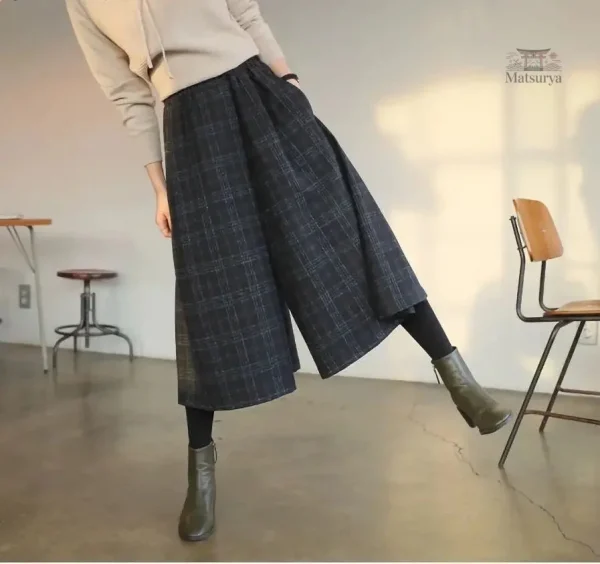 pantalon-japonais-femme-large-a-carreaux-1 Pantalon Japonais Femme Large à Carreaux