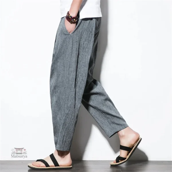 Pantalon respirant, mode japonaise en lin