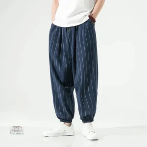 Pantalon décontracté japonais à rayures élégantes