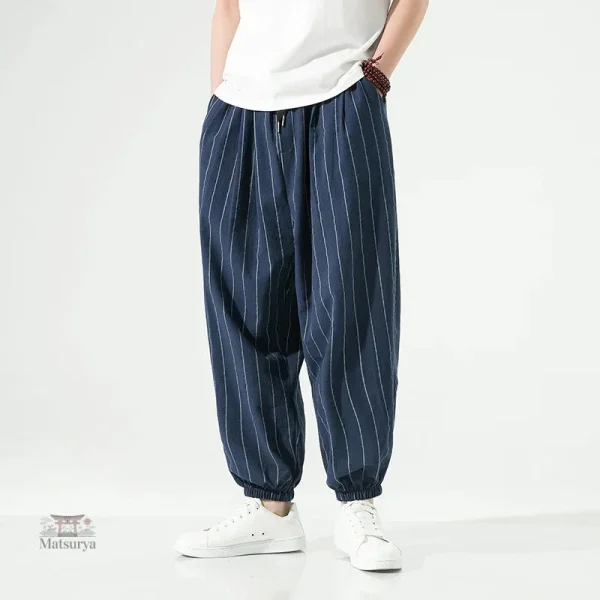 Pantalon décontracté japonais à rayures élégantes