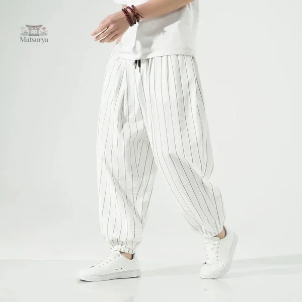 Pantalon Japonais en tissu rayé léger