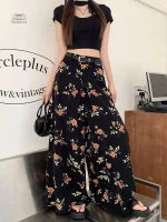 Pantalon fleuri taille haute pour femme