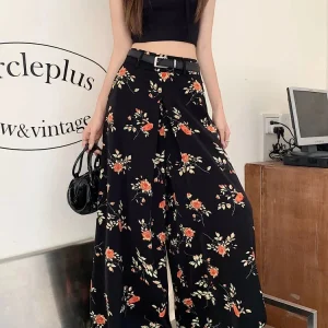 Pantalon fleuri taille haute pour femme