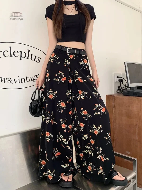 pantalon-taille-haute-fleuri-1 Pantalon fleuri taille haute pour femme
