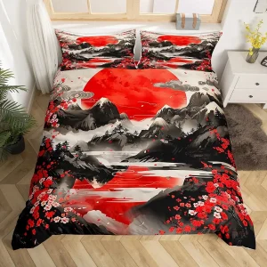 Parure de lit imprimée avec paysage japonais