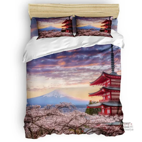 Parure de lit imprimée avec paysage japonais