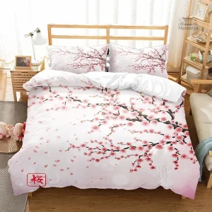 Parure de lit japonaise fleurs de sakura roses