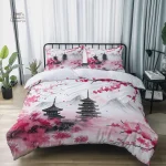 Parure de lit japonaise blanche et rose