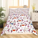 Parure de lit blanche japonaise avec motif chat porte-bonheur