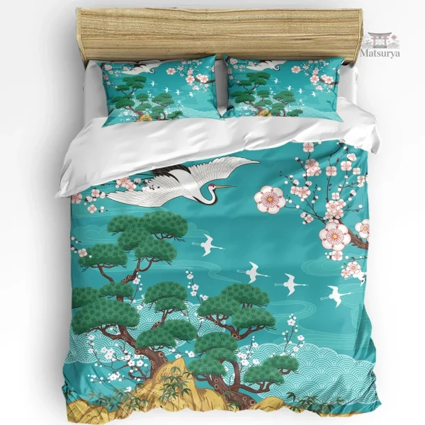parure-de-lit-japonaise-bleue-nature-1 Parure de lit japonaise bleue avec motifs naturels