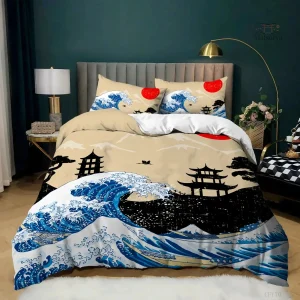 Parure de lit japonaise Grande Vague de Kanagawa
